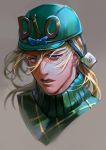  1boy blonde_hair blue_eyes bow diego_brando face hat higurehiiro jojo_no_kimyou_na_bouken long_hair male_focus portrait solo steel_ball_run turtleneck 