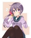  1girl akebono_(kantai_collection) artist_request bell blush flower hair_bell hair_flower hair_ornament kantai_collection long_hair pantyhose purple_hair side_ponytail sleeves_past_wrists solo violet_eyes 