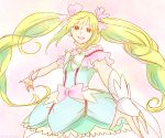  1girl blonde_hair bow cure_echo earrings green_eyes hair_bow jewelry kiyoy777 long_hair magical_girl precure precure_all_stars_new_stage:_mirai_no_tomodachi sakagami_ayumi solo star star_earrings twintails wrist_cuffs 