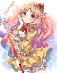  1girl atelier_(series) atelier_meruru blonde_hair blue_eyes crown gradient_hair highres long_hair merurulince_rede_arls multicolored_hair pink_hair smile solo staff sweetroad 