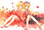  2girls aki_minoriko aki_shizuha blonde_hair misawa_hiroshi multiple_girls siblings sisters touhou traditional_media watercolor_(medium) 