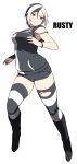  1girl accho_(macchonburike) bare_shoulders black_hair boots collar full_body heterochromia highres knee_boots looking_away multicolored_hair original red_eyes shorts simple_background solo white_background white_hair 
