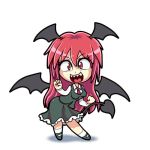  &gt;_&lt; 1girl animated animated_gif ass_shake bat_wings bouncing_breasts breasts chibi closed_eyes dancing daniel_renard demon_girl demon_tail dress dress_shirt glowing glowing_eyes head_wings koakuma long_hair looking_at_viewer looking_back lowres necktie o3o o_o red_eyes redhead shaking sharp_teeth shirt simple_background skirt skirt_set solo tail the_monkey touhou vest white_background wings 