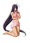  1girl aqua_eyes bikini black_hair hair_over_one_eye highres ikkitousen kan&#039;u_unchou long_hair looking_at_viewer pink_bikini simple_background solo swimsuit white_background 