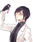  1boy black_gloves black_hair fhalei glasses gloves labcoat male_focus necktie test_tube touken_ranbu violet_eyes yagen_toushirou 