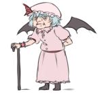  arm_behind_back bat_wings dress fang_out hat lowres mefomefo mob_cap old_woman older remilia_scarlet short_hair touhou walking_stick wings 