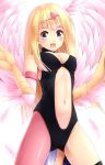 1girl artist_request asymmetrical_legwear blonde_hair blue_eyes breasts center_opening claws cleavage duel_monster feathers hair_ornament harpie_girl harpy heart heart_hair_ornament highres kneeling leotard long_hair monster_girl navel open_mouth pantyhose smile solo thigh-highs wings yuu-gi-ou yuu-gi-ou_duel_monsters 