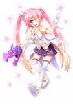  1girl angelic_buster blue_eyes gloves kane-neko long_hair maplestory one_eye_closed pink_hair solo star thigh-highs twintails wings 