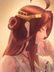  1girl ahoge amino_(tn7135) brown_hair closed_eyes detached_sleeves hair_bun hand_kiss jewelry kantai_collection kiss kongou_(kantai_collection) long_hair nontraditional_miko profile ring upper_body 