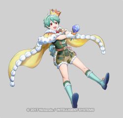  1boy blue_hair cape crown fire_emblem fire_emblem:_the_blazing_blade fire_emblem_heroes full_body gloves grey_background light_blue_hair male_focus mikurou_(nayuta) nils_(fire_emblem) nils_(halloween)_(fire_emblem) official_art red_eyes short_hair simple_background solo white_gloves 