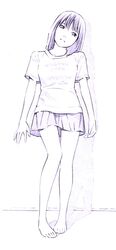  1girl barefoot monochrome original sketch skirt solo traditional_media yoshitomi_akihito 