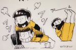  1boy alternate_costume baseball_uniform heart heart_in_mouth hono1212 jyushimatsu male_focus osomatsu-kun osomatsu-san push-ups sequential smile socks solo sportswear stretch 