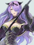  1girl armor breasts camilla_(fire_emblem_if) cleavage fire_emblem fire_emblem_if gloves hair_ornament hair_over_one_eye long_hair nasu_(okurairi) nintendo open_mouth purple_hair sketch smile solo tiara violet_eyes 