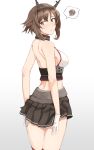  1girl bare_shoulders brown_hair from_behind gloves gradient gradient_background headgear kantai_collection looking_back midriff mutsu_(kantai_collection) ogros pleated_skirt short_hair skirt solo white_gloves yellow_eyes 