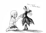  2girls bruise cross doll dress hairband higurashi_no_naku_koro_ni holding_hands injury lolita_hairband long_hair monochrome multiple_girls nomura_(higurashi) open_mouth orange541 rozen_maiden scratches seiyuu_connection seiza short_hair sitting smile suigintou takano_miyo tanaka_rie tanashi_miyoko wings 