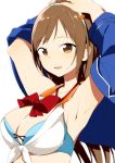  1girl armpits breasts brown_eyes brown_hair fuji-yama hairband idolmaster idolmaster_cinderella_girls long_hair nitta_minami open_mouth smile solo 