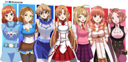 7girls akamatsu_kaede arms_behind_back asuna_(sao) blonde_hair blush braid brown_eyes brown_hair celica_(fire_emblem) cute danganronpa_(series) danganronpa_v3:_killing_harmony deviantart_username duel_academy_uniform_(yu-gi-oh!_gx) fire_emblem fire_emblem_echoes:_mou_hitori_no_eiyuuou fire_emblem_echoes:_shadows_of_valentia green_eyes happy kaze_no_tani_no_nausicaa long_hair multiple_girls nausicaa okumura_haru orange_hair persona_5 princess_zelda short_hair sincity2100 skirt smile tenjouin_asuka the_legend_of_zelda the_legend_of_zelda:_breath_of_the_wild yu-gi-oh! yuu-gi-ou yuu-gi-ou_gx yuuki_asuna