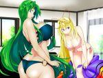  2girls ass blue_sky breasts curtains huge_breasts indoors izuna_nie large_breasts mima multiple_girls room sky touhou window yakumo_yukari 