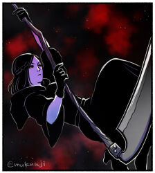 1girl black_hair grim_reaper mukuuji red_eyes scythe serana stars the_elder_scrolls the_elder_scrolls_v:_skyrim vampire