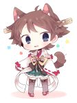  1girl animal_ears bow brown_hair hairband hiei_(kantai_collection) japanese_clothes kantai_collection kyou_(nekoneko) nontraditional_miko open_mouth short_hair skirt solo tail 