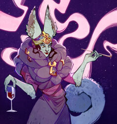 1girl arcane:_league_of_legends brown_hair cat_ears cat_girl cat_tail holding_glass holding_pipe lest_(arcane) lildisgustinart pipe smoke smoking smoking_pipe tail wine_glass yellow_eyes