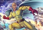  2boys artist_name bald bokuman cape character_name copyright_name cyborg genos gloves male_focus multiple_boys muscle onepunch_man saitama_(onepunch_man) solo_focus watermark web_address 