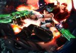  1girl boat breasts cleavage gun hat league_of_legends mask redhead sarah_fortune shark weapon 