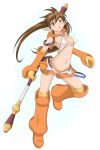  :o breasts brown_eyes brown_hair clam_curry cleavage elf highres long_hair nowa pointy_ears queen&#039;s_blade queen's_blade staff 