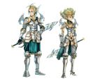  blue_eyes boots breasts circlet cleavage curly_hair dragon_quest dragon_quest_iv final_fantasy final_fantasy_tactics gauntlets green_hair head_wings headwings hero_(dq4) heroine_(dq4) manmaru-sue parody short_hair style_parody sword weapon 