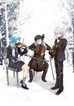  background cello chair formal ikari_shinji instrument looking_down nagisa_kaworu neon_genesis_evangelion ni-co niko_(silent.whitesnow) red_hair scarf silver_hair snow suit violin 