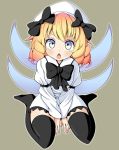  1girl black_legwear blonde_hair blue_eyes blush drill_hair hat luna_child oimo_(imoyoukan) open_mouth short_hair solo thigh-highs touhou wings 