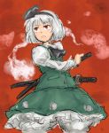  frown hair_bow hitodama konpaku_youmu konpaku_youmu_(ghost) michael-x myon red_eyes short_hair solo sword touhou weapon white_hair 