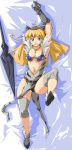  bikini_armor blonde_hair dakimakura earrings elina hairband highres jewelry queen&#039;s_blade queen's_blade smile sword umanosuke weapon 