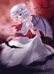  bat_wings hat moon red_eyes red_moon remilia_scarlet short_hair silver_hair solo suzuori touhou wings wrist_cuffs 