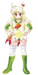  ex-keine ex_keine green_hair hands_on_hips horns kamishirasawa_keine long_hair orenji_zerii red_eyes thigh-highs thighhighs touhou 