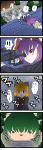  4koma animal_ears antennae arudehido bad_id bow bunny_ears bunny_tail buttons comic gantz green_eyes green_hair gun hair_bow highres kurodani_yamame long_hair multiple_girls orange_hair parody purple_hair red_eyes reisen_udongein_inaba skirt stick_figure tail touhou translated translation_request weapon wriggle_nightbug yukkuri_shiteitte_ne 