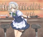  bar bow braid gun hair_bow izayoi_sakuya knife maid michael-x red_eyes short_hair solo thigh_strap touhou weapon white_hair 