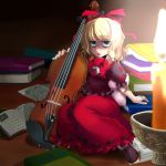  blonde_hair doll doll_joints hair_ribbon instrument kasuka medicine_melancholy ribbon sitting solo touhou violin 