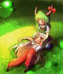  bow closed_eyes ex-keine ex_keine fujiwara_no_mokou horns kamishirasawa_keine koro_(artist) lap_pillow long_hair multiple_girls touhou 