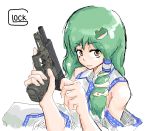  glock green_hair gun handgun kochiya_sanae michael-x pistol racking_slide solo touhou trigger_discipline weapon yellow_eyes 