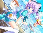  blue_eyes cat cat_ears fang food hair_ornament hairpin hatsuji_mihama hontani_kanae ice_cream long_hair mihama_hitsuji moribe_(rabumanyo) natsu_yume_nagisa natsuyume_nagisa purple_hair thigh-highs thighhighs tray waitress 