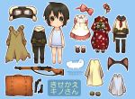  androgynous animal_ears ari-ko bad_id barefoot black_hair bow cat_ears chibi coat dress dress-up gakuen_kino goggles gun hair_bow handgun hat japanese_clothes kino kino_no_tabi kisekae lingerie paper_doll pistol reverse_trap rifle school_uniform serafuku shirt short_hair solo suitcase thighhighs underwear weapon 