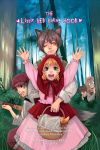  agasang animal_ears basket big_bad_wolf big_bad_wolf_(grimm) blonde_hair child cigarette dress forest grimm's_fairy_tales gun hands hansel_and_gretel happy hat hood hunter_(little_red_riding_hood) little_red_riding_hood little_red_riding_hood_(grimm) nature petticoat ribbon rifle tail the_hunter typo weapon wink wolf_ears wolf_tail 