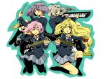  blonde_hair drum drumsticks guitar instrument k-on! keyboard keyboard_(instrument) les_paul long_hair multiple_girls pantyhose parody pink_hair purple_hair saigyouji_yuyuko school_uniform silver_hair touhou yagokoro_eirin yakumo_yukari yasaka_kanako 