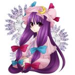  :&lt; colored crescent hat long_hair patchouli_knowledge purple_eyes purple_hair shimizu_kokeshi solo touhou violet_eyes 