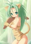  animal_ears boomerang cat_ears chamcham green_eyes green_hair kourourin samurai_spirits solo tail tiger_print 