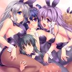  4girls animal_ears ass black_hair blue_eyes blue_hair botan breasts brown_eyes bunny_ears bunnysuit clannad fujibayashi_kyou gray_pantyhose ibuki_fuuko ichinose_kotomi large_breasts leotard long_hair multiple_girls pantyhose print_pantyhose purple_eyes purple_hair rabbit_ears sakagami_tomoyo silver_hair taupe_pantyhose violet_eyes zen 