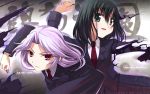  ghost green_eyes kajiki_yumi kitahara_tomoe_(kitahara_koubou) long_hair mahjong necktie purple_hair red_eyes saki school_uniform short_hair skirt touyoko_momoko 