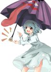  balancing geta heterochromia highres karakasa_obake miyashu short_hair skirt tatara_kogasa tongue touhou umbrella 