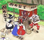  animal_ears bad_id blonde_hair bow braid broom brown_hair detached_sleeves fox_tail fujiwara_no_mokou hair_bow hair_ribbon hairband hakurei_reimu hat japanese_clothes kirisame_marisa long_hair mitsumoto multiple_tails mystia_lorelei okamisty pink_hair red_eyes ribbon short_hair silver_hair suspenders tail touhou ume_(noraneko) wings witch_hat yakumo_ran 